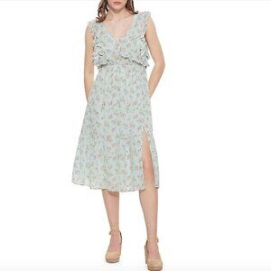 Dex Ruffled-Bodice Tie-Back Floral Dress Midi Mint Floral XL